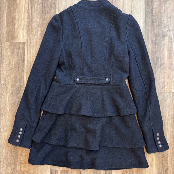 Free People Black Double-Breasted Military Style Ruffle Pea Coat with Pockets, 0 - Picture 11 of 13